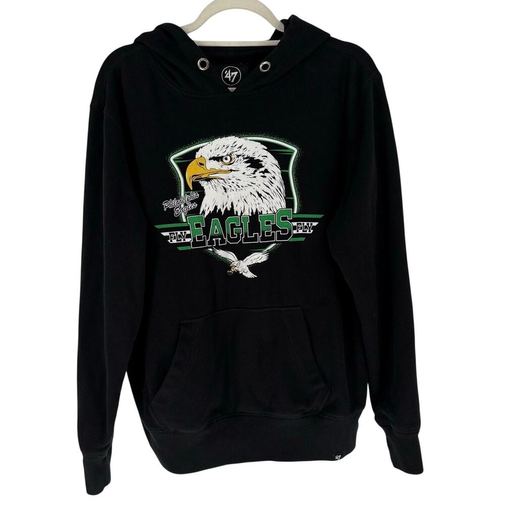 47 Brand Philadelphia Eagles NFL Black Hoodie Sweatshirt Men's Medium